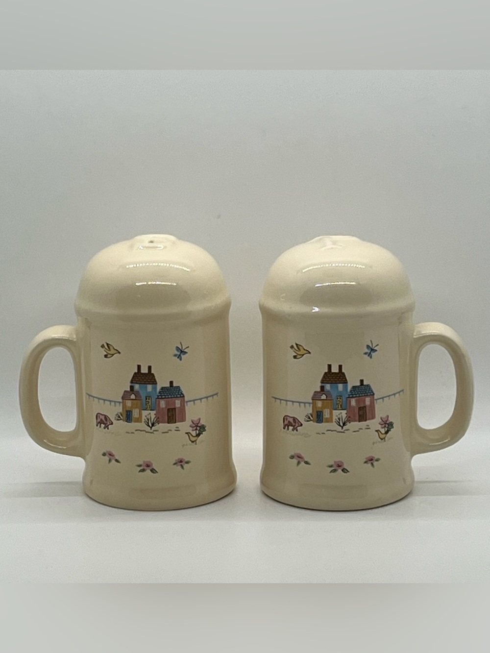 Heartland International China Stovetop Salt & Pepper Shakers Handles Stoneware